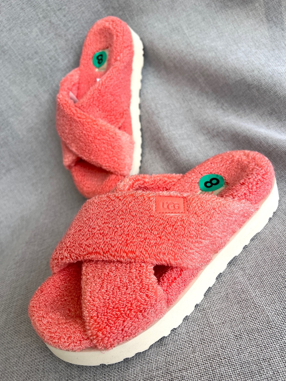 UGG Terry Toweling  fabric Platform Slide Sandals Coral size 8 NWT